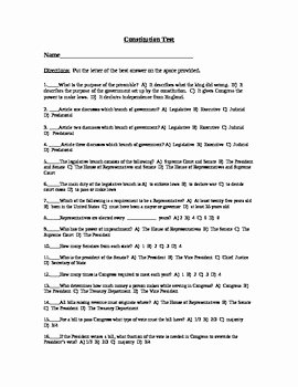 The Us Constitution Worksheet Answers Inspirational Us Constitution Test and Answer Key by Joe History
