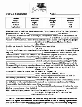 The Us Constitution Worksheet Answers Luxury Constitution Fill In the Blank Worksheet by Morgan Hampton