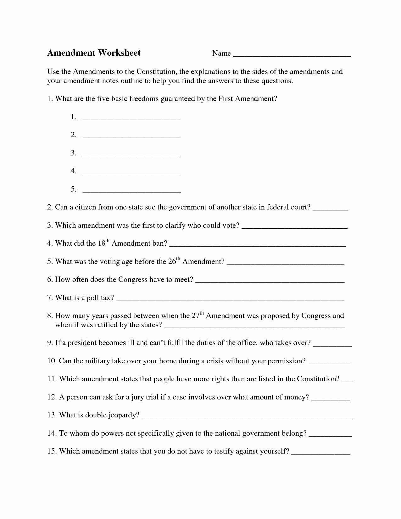 The Us Constitution Worksheet Answers New Question Worksheet Category Page 2 Worksheeto