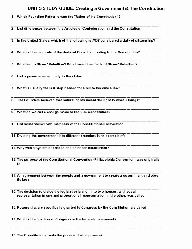 The Us Constitution Worksheet Answers New Unit 3 Constitution Study Guide