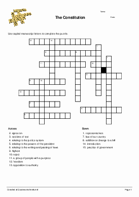 The Us Constitution Worksheet Awesome the Constitution Crossword Quickworksheets