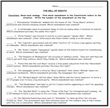 The Us Constitution Worksheet Best Of the Bill Of Rights Fun Analogy Worksheet Constitution Day