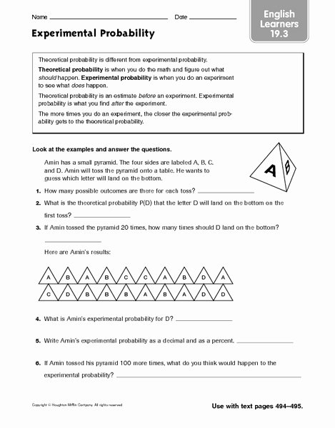 Theoretical and Experimental Probability Worksheet Beautiful theoretical and Experimental Probability Worksheet the