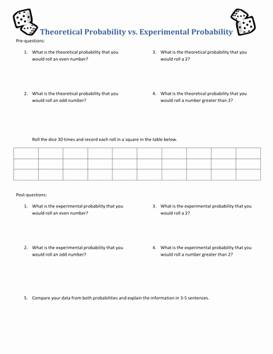 Theoretical and Experimental Probability Worksheet Elegant theoretical and Experimental Probability by Mwknowles