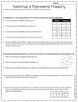 Theoretical and Experimental Probability Worksheet Inspirational theoretical and Experimental Probability Worksheet by Math