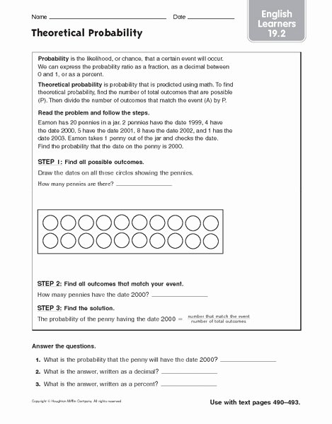 Theoretical and Experimental Probability Worksheet Inspirational theoretical Probability English Learners Worksheet for