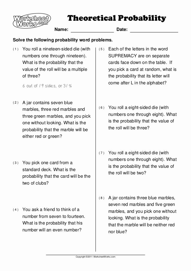 Theoretical and Experimental Probability Worksheet Inspirational Worksheet Works theoretical Probability 1