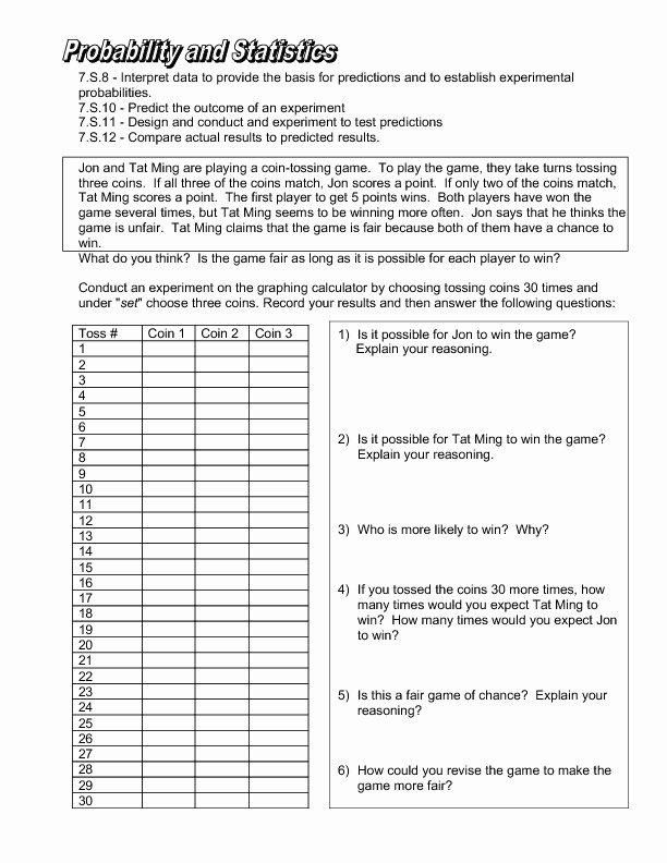 50 Theoretical And Experimental Probability Worksheet