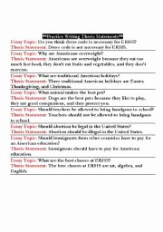 Thesis Statement Practice Worksheet Beautiful Practice Writing A thesis Statement Esl Worksheet by
