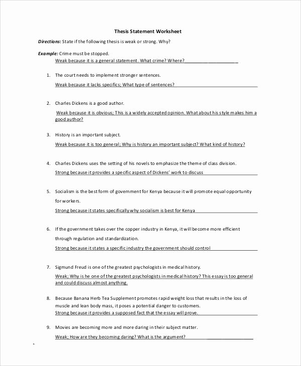 Thesis Statement Practice Worksheet Elegant 39 Examples Of Statement