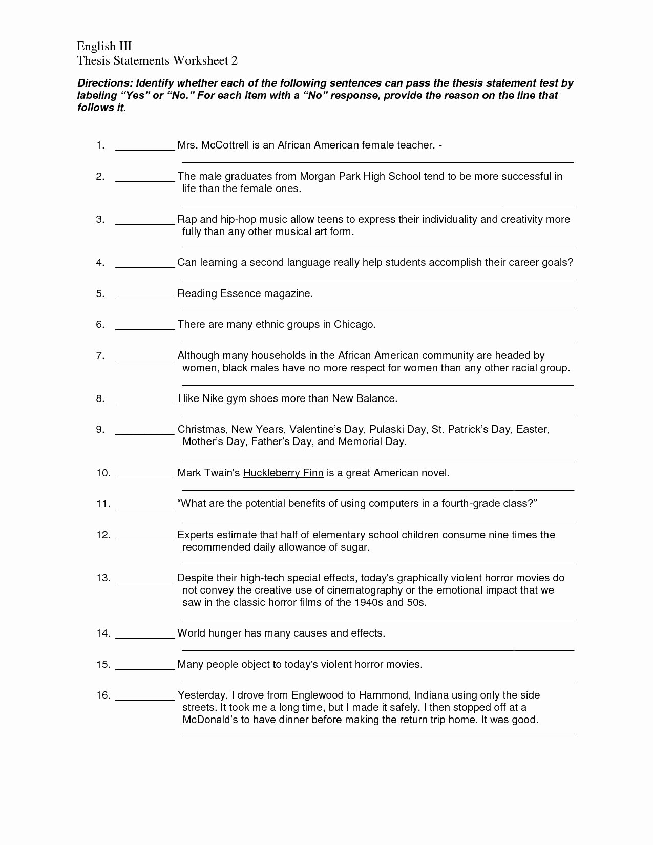 Thesis Statement Practice Worksheet Elegant Respect Worksheet for Middle School the Best Worksheets