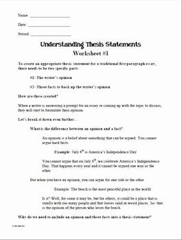Thesis Statement Practice Worksheet Elegant Understanding thesis Statement Worksheets 1 2 3