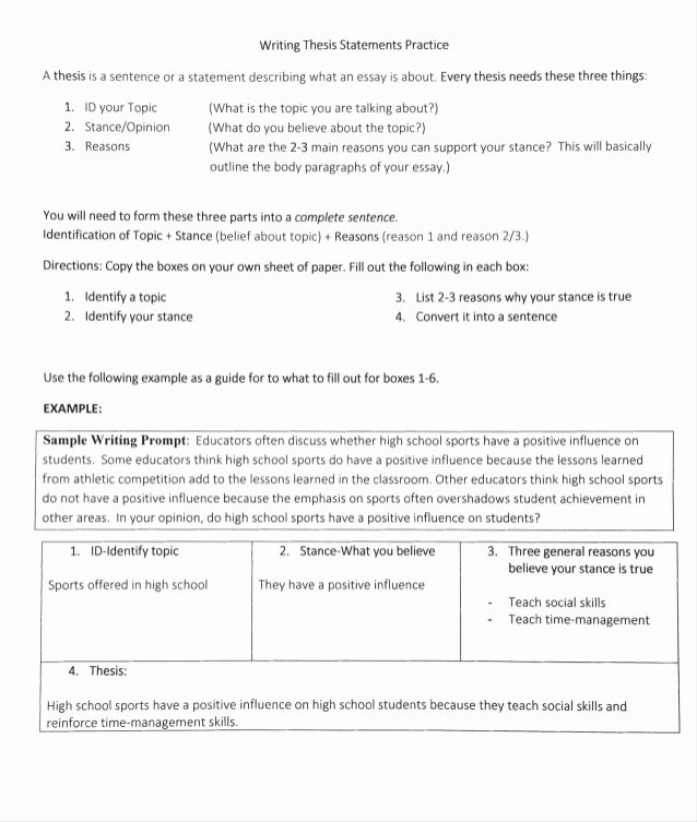 Thesis Statement Practice Worksheet Luxury thesis Statement Practice Pdf