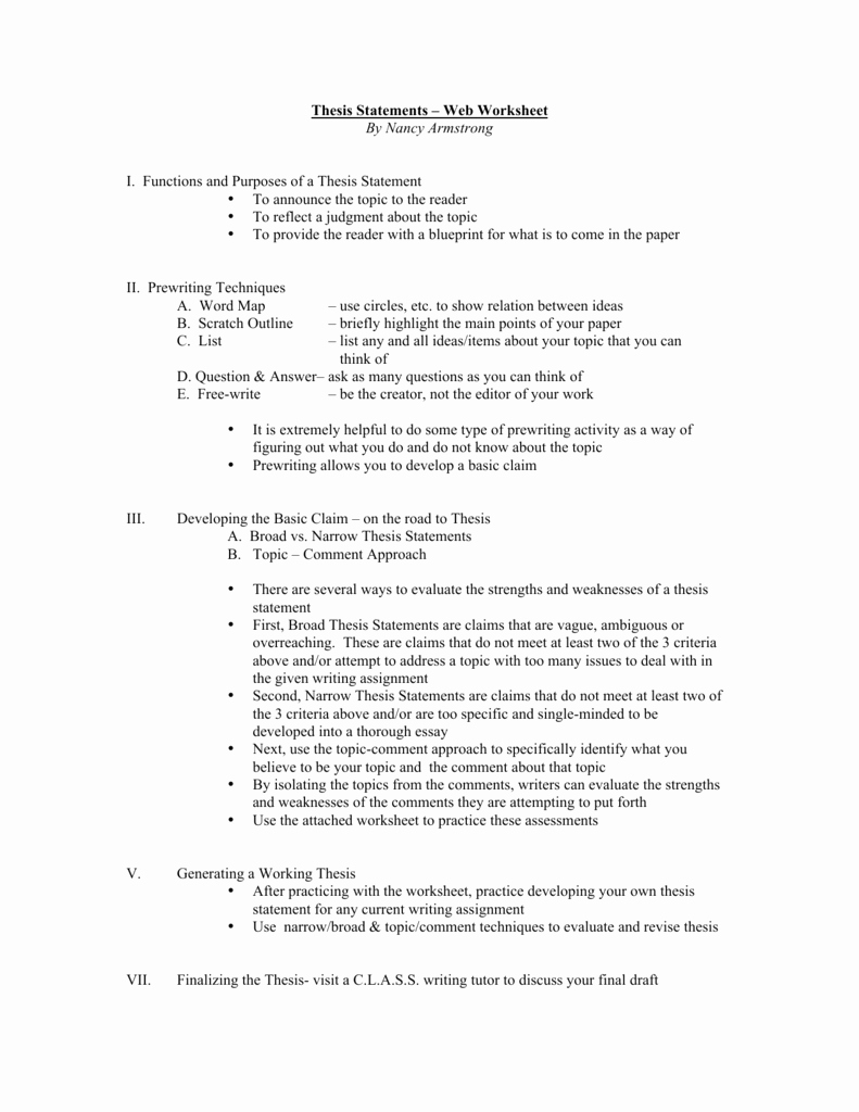 Thesis Statement Practice Worksheet Unique thesis Statement Worksheet Practice Exercise In