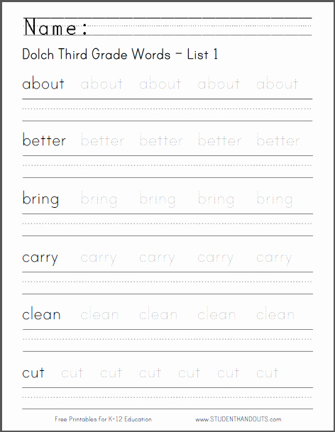 Third Grade Writing Worksheet Fresh Dolch Third Grade Words Worksheets
