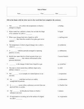 Three States Of Matter Worksheet Fresh 5 States Of Matter Worksheets with Answer Keys by Maura