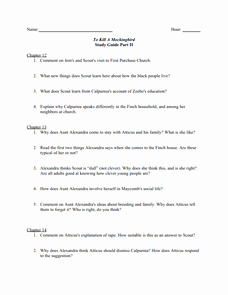 To Kill A Mockingbird Worksheet Best Of to Kill A Mockingbird Study Guide Part Ii Worksheet for