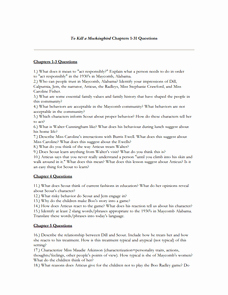 To Kill A Mockingbird Worksheet Elegant to Kill A Mockingbird Chapters 1 31 Questions 7th 10th