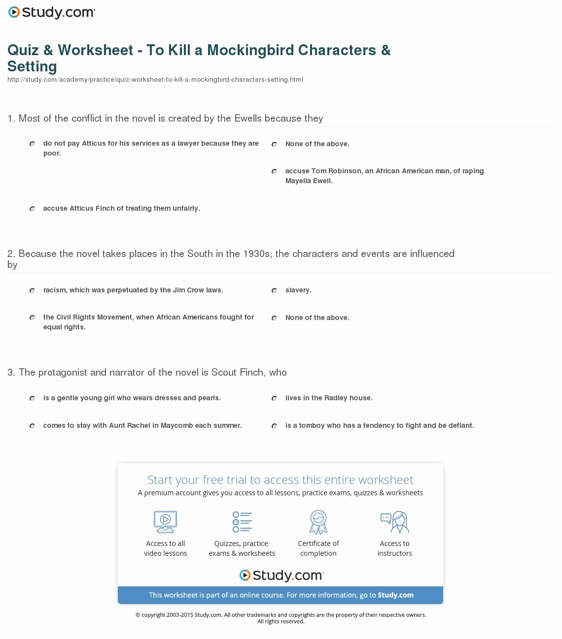 To Kill A Mockingbird Worksheet Inspirational Quiz &amp; Worksheet to Kill A Mockingbird Characters