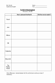 To Kill A Mockingbird Worksheet Unique Worksheet for to Kill A Mockingbird This Chart