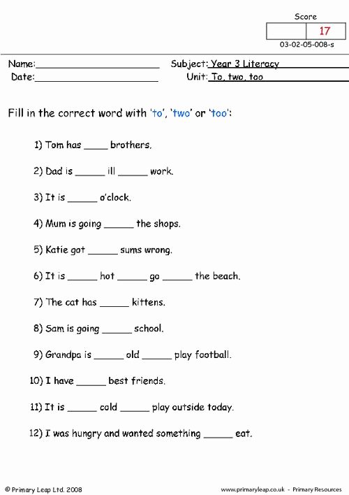 To too Two Worksheet Awesome to Two and too