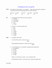 To too Two Worksheet Inspirational A Worksheet On Two to and too Worksheet for 4th Grade