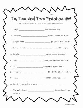 To too Two Worksheet Lovely Homophones to too and Two Practice Worksheet 2 by 4