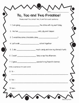 To too Two Worksheet New Homophones to too and Two Practice Worksheet by 4
