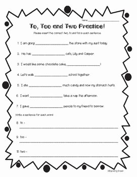 To too Two Worksheet New Homophones to too and Two Practice Worksheet