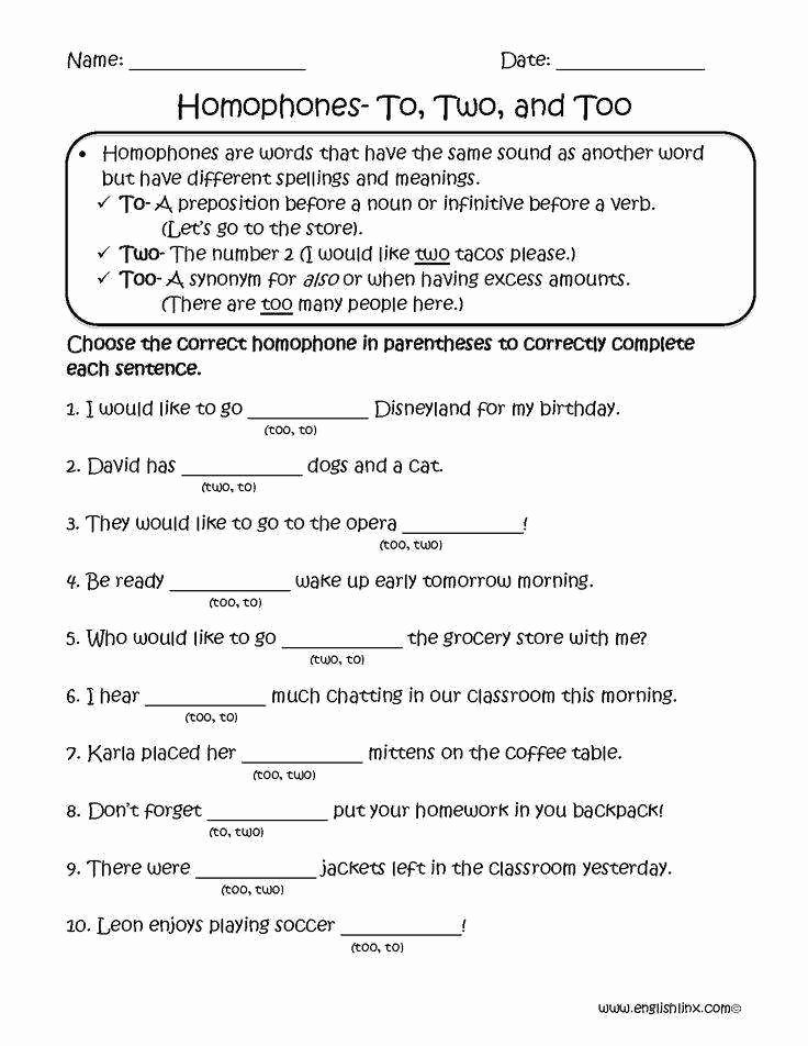 To too Two Worksheet New to too Two Worksheet