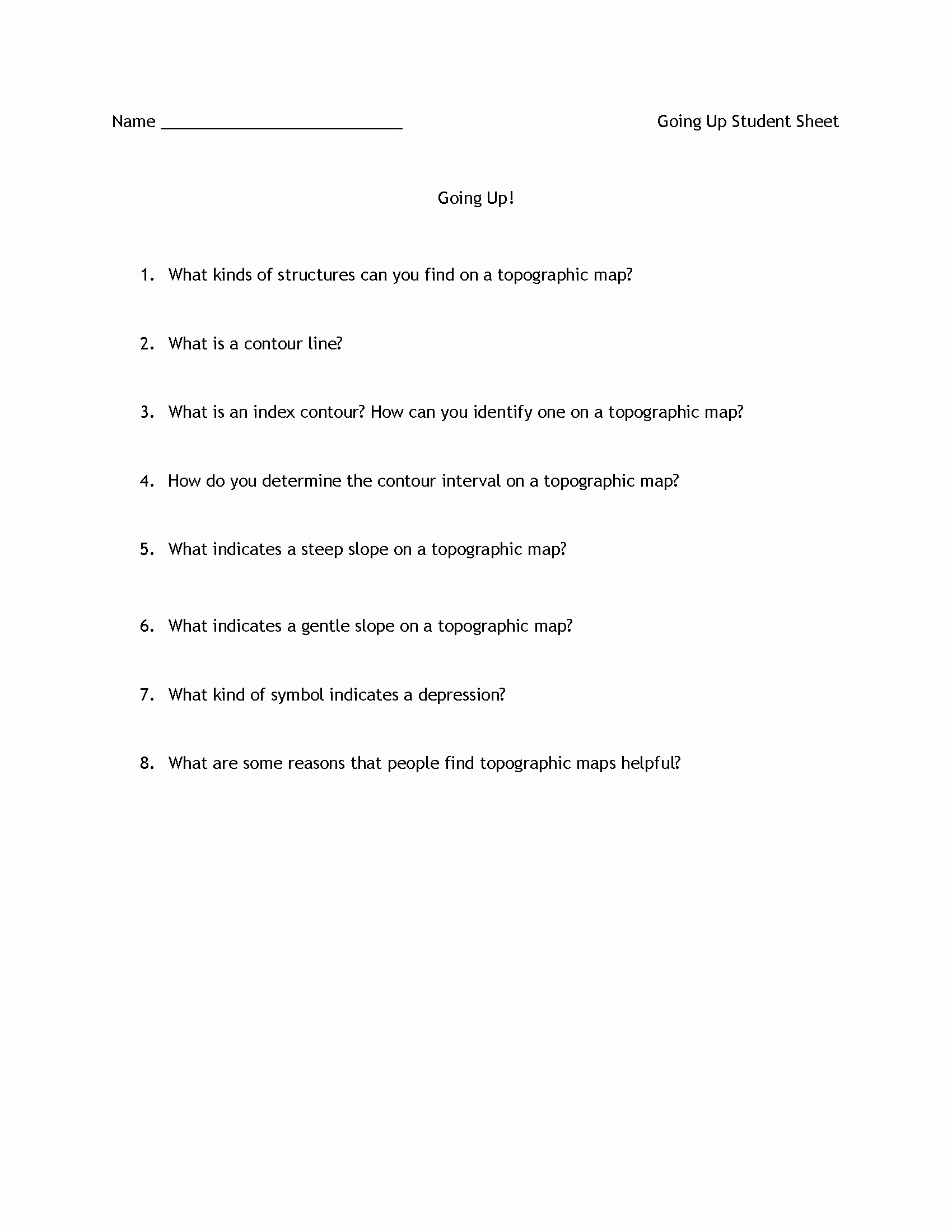 Topographic Map Reading Worksheet Answers New Worksheet Contour Map Worksheet Grass Fedjp Worksheet