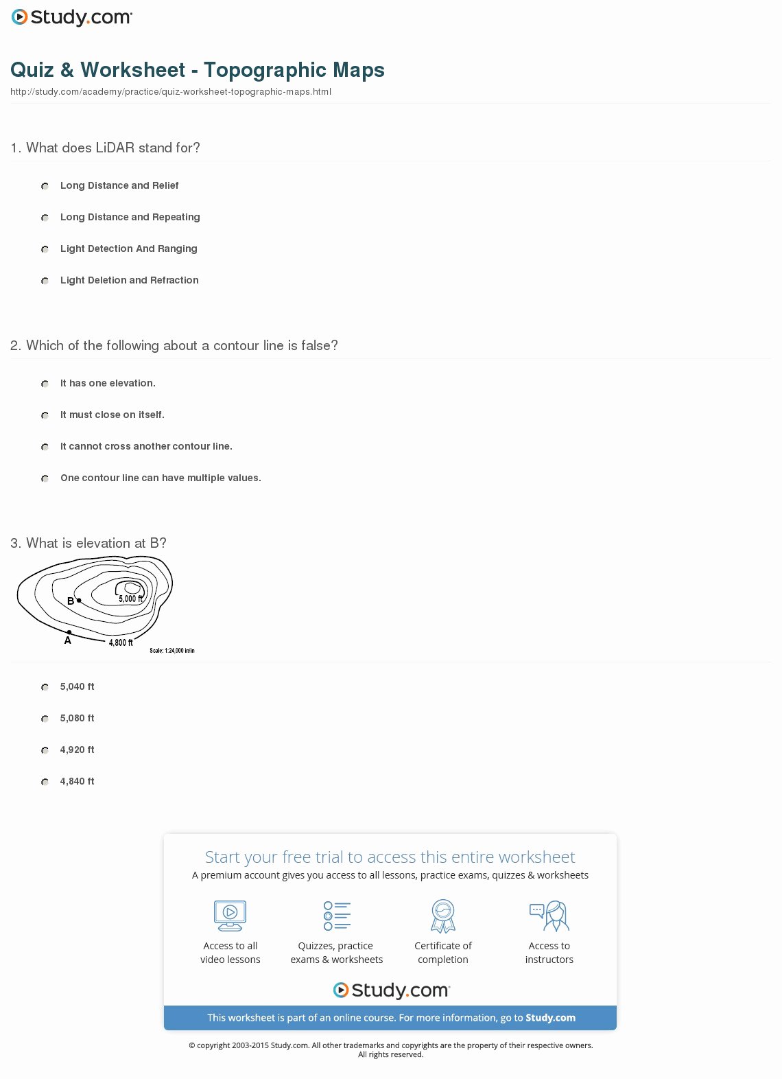Topographic Map Reading Worksheet Awesome Quiz &amp; Worksheet topographic Maps