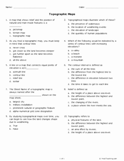 Topographic Map Worksheet Answer Key Awesome topographic Maps Grade 8 Free Printable Tests and