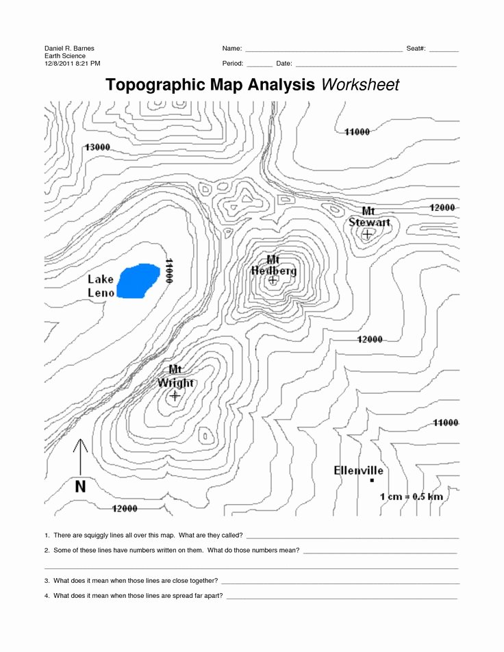 Topographic Map Worksheet Answer Key Unique Contour Lines topographic Map Worksheets
