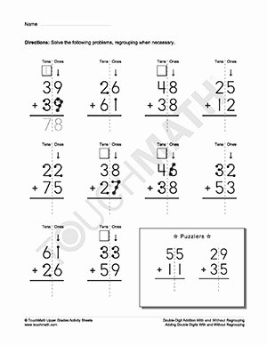 Touch Math Addition Worksheet Awesome Double Digit Addition with and without Regrouping