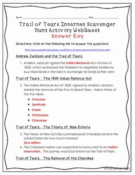Trail Of Tears Worksheet Inspirational Trail Of Tears Internet Scavenger Hunt Activity Webquest