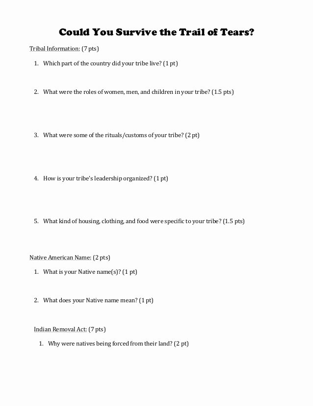50 Trail Of Tears Worksheet