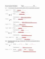 Transformations Of Functions Worksheet Answers Luxury Parent Function Worksheet Answers Parent Function
