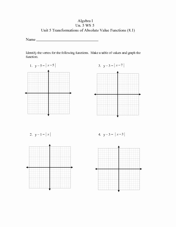 Transformations Of Functions Worksheet Answers Unique Unit 5 Ws 5 Transformations Of Absolute Value Functions