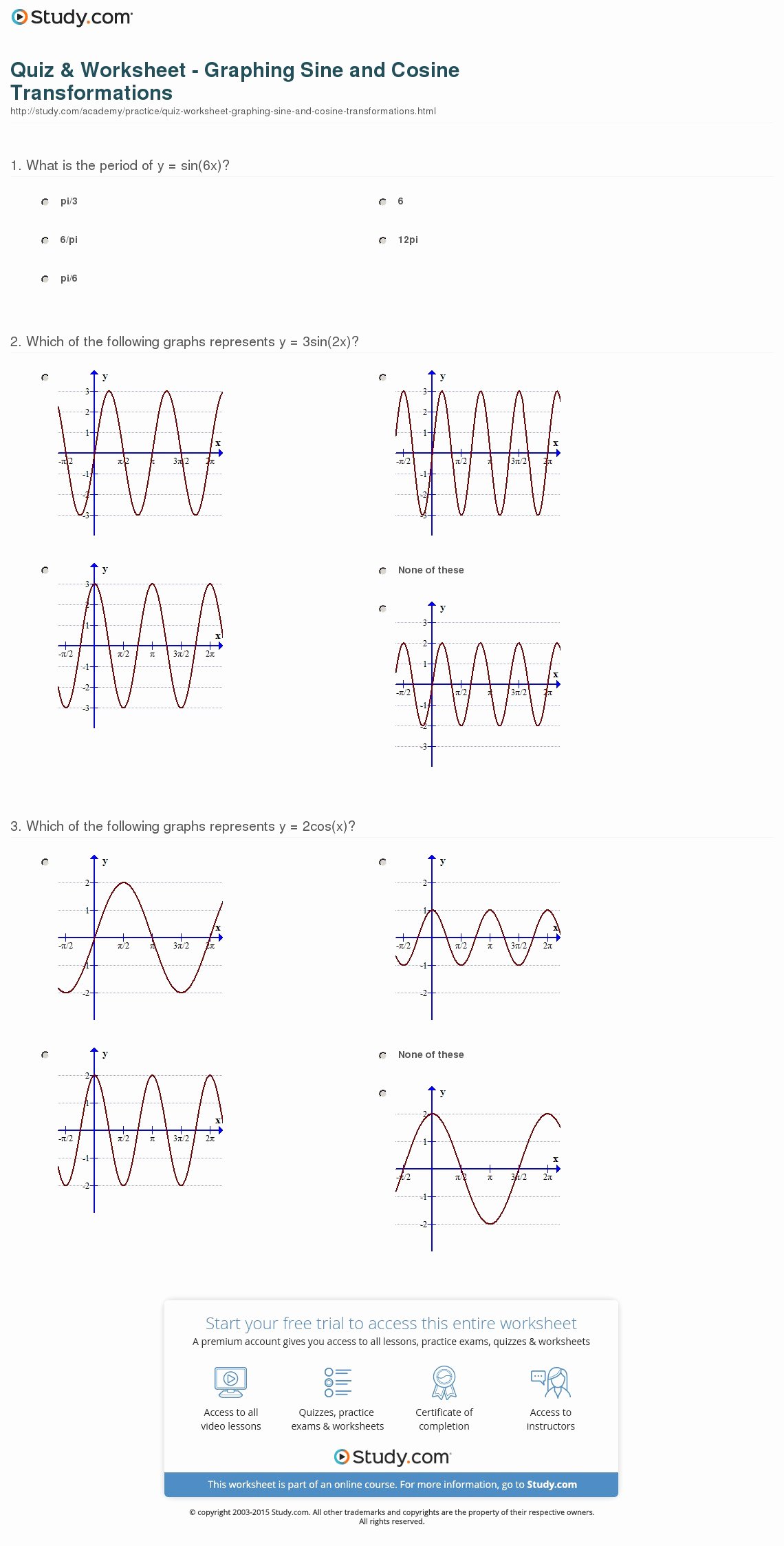 Transformations Of Graphs Worksheet Beautiful Quiz &amp; Worksheet Graphing Sine and Cosine