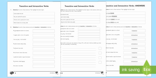 Transitive and Intransitive Verb Worksheet Elegant Transitive and Intransitive Verbs Worksheet Verbs
