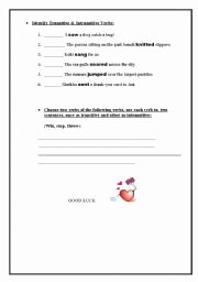 Transitive and Intransitive Verb Worksheet New English Worksheets Transitive and Intransitive Verbs