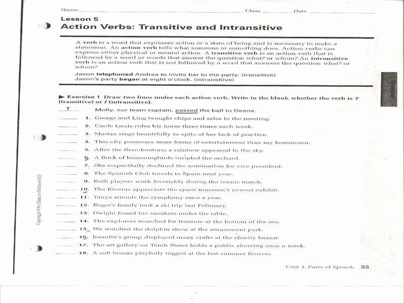 Transitive and Intransitive Verbs Worksheet Awesome Transitive and Intransitive Verbs Worksheet