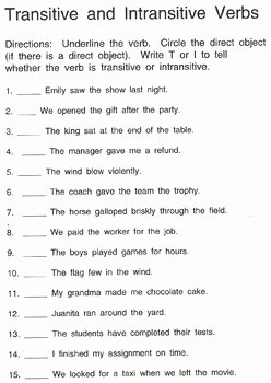 Transitive and Intransitive Verbs Worksheet New Intransitive and Transitive Verbs by Dana Bs