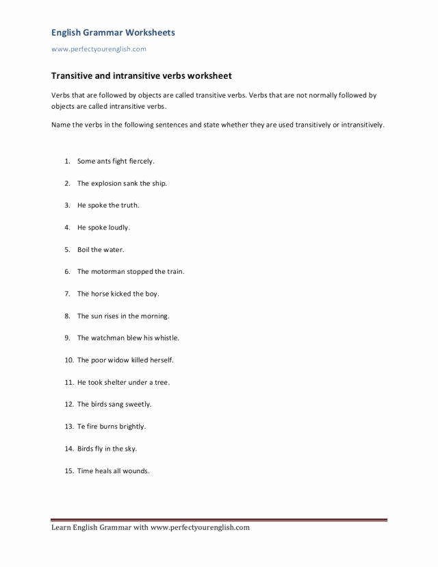 Transitive and Intransitive Verbs Worksheet New Transitive and Intransitive Verbs Worksheet