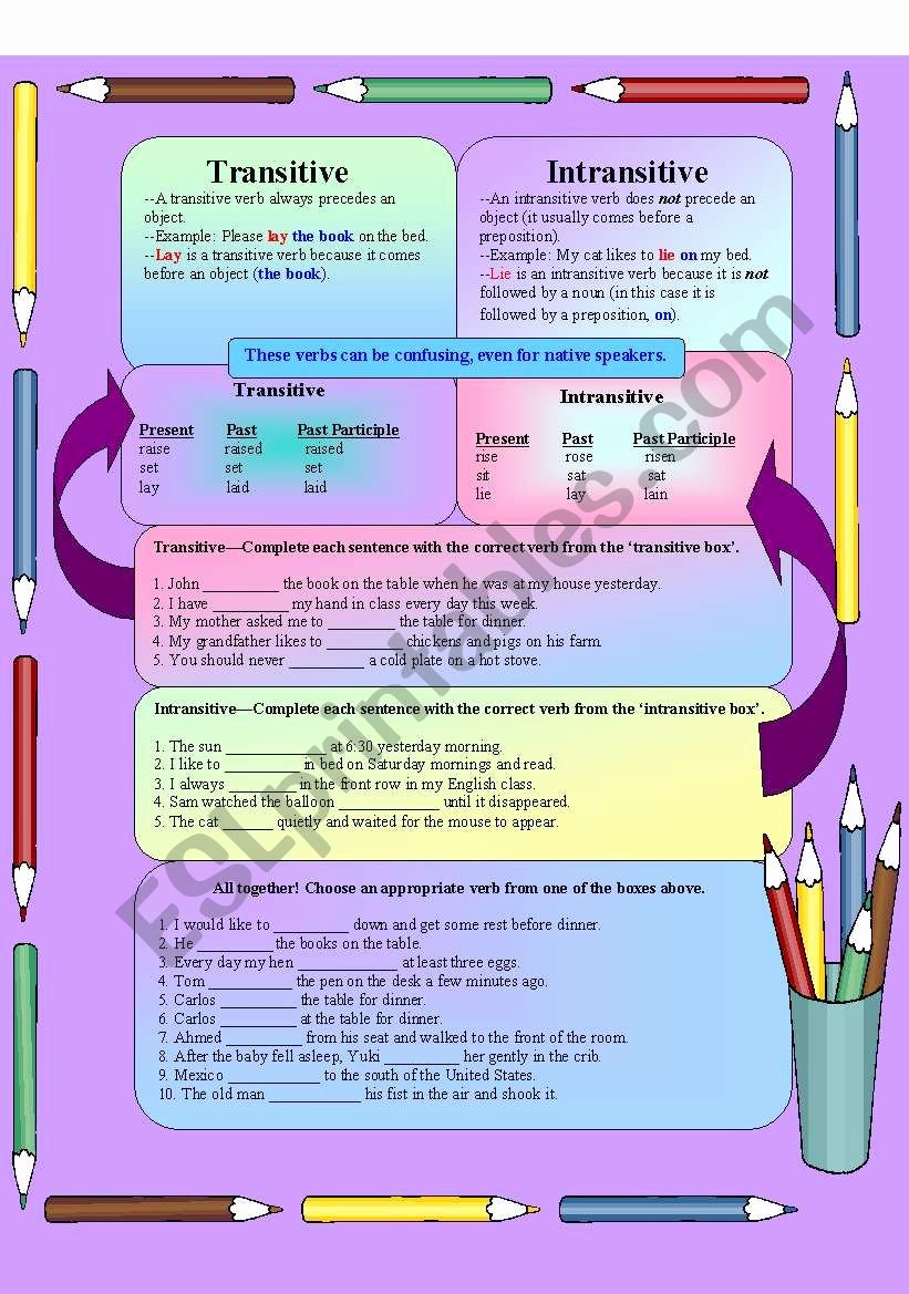 50 Transitive And Intransitive Verbs Worksheet