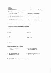 Translating Algebraic Expressions Worksheet Best Of F Writing Algebraic Equations Questions Algebra 1 Name
