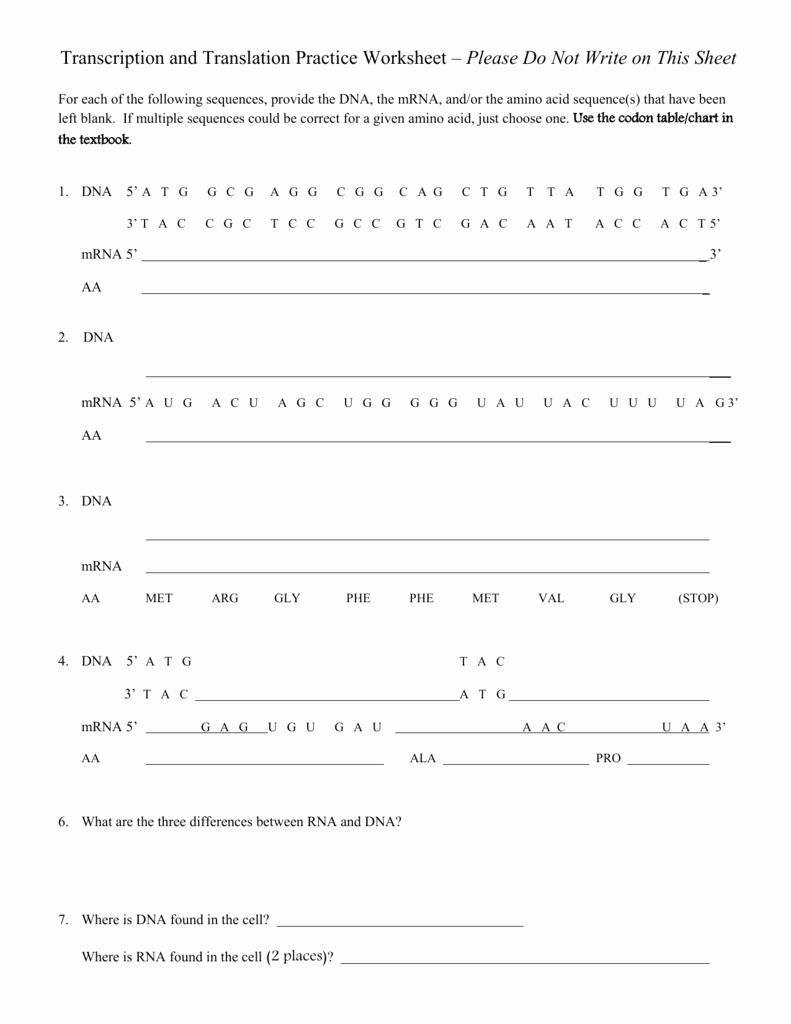 50 Translation and Transcription Worksheet Chessmuseum Template Library