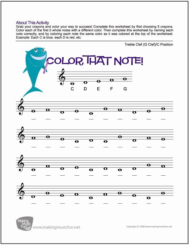 Treble Clef Note Worksheet Best Of Color that Note