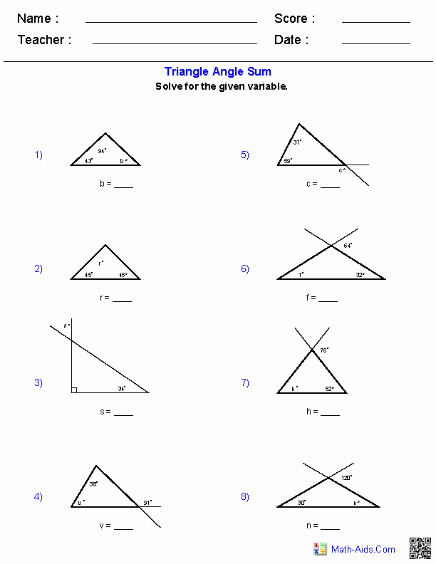 Triangle Angle Sum Worksheet Answers Lovely Geometry Worksheets